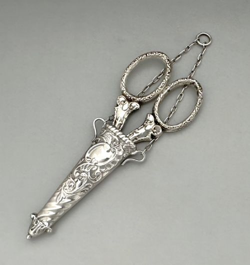 fig 1. A collectable pair of Victorian silver Chatelaine scissors & case