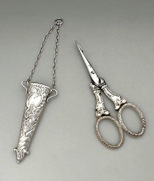 fig 2. A collectable pair of Victorian silver Chatelaine scissors & case