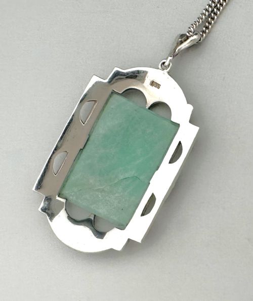A STYLISH ART DECO SILVER AMAZONITE NECKLACE PENDANT - ADDITIONAL PHOTO 3