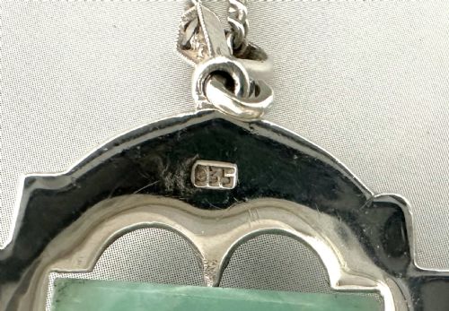 A STYLISH ART DECO SILVER AMAZONITE NECKLACE PENDANT - ADDITIONAL PHOTO 4