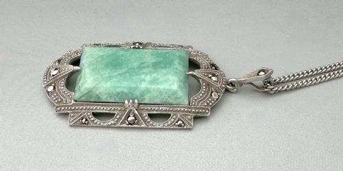 A STYLISH ART DECO SILVER AMAZONITE NECKLACE PENDANT - ADDITIONAL PHOTO 5
