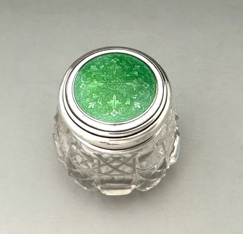 fig 1. A wonderful bi-colour enamel & silver small trinket pot
