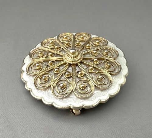 fig 1. An attractive Norwegian silver gilt & guilloche enamel brooch