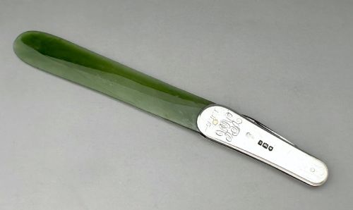 An Excellent Silver & Jade Letter Opener