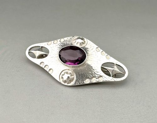 A Charming Early 20th Century Silver & Amethyst Brooch