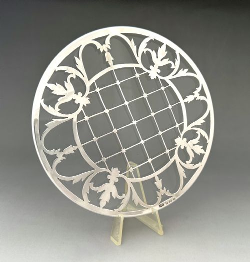 fig 1. A Gorgeous silver mounted large teapot stand/ coaster