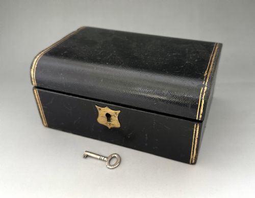 A Useful Black Leather Victorian Jewellery Box