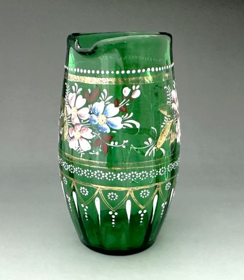 A LOVELY ENAMEL PAINTED GILDED VICTORIAN GLASS JUG - ADDITIONAL PHOTO 1