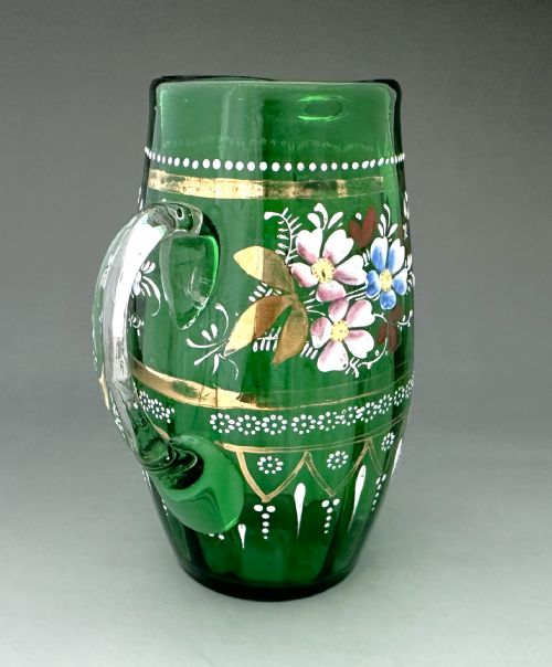 A LOVELY ENAMEL PAINTED GILDED VICTORIAN GLASS JUG - ADDITIONAL PHOTO 4