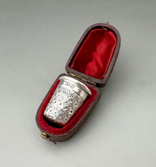 fig 1. A collectable cased silver thimble by Charles Horner