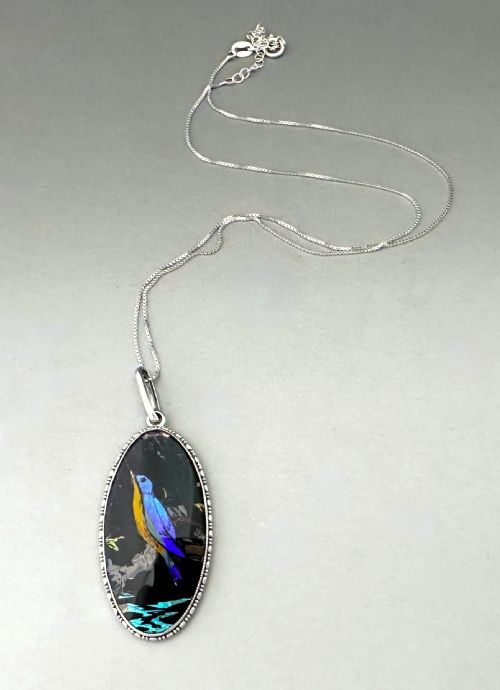 A LOVELY ART DECO SILVER BUTTERFLY WING NECKLACE PENDANT - ADDITIONAL PHOTO 5