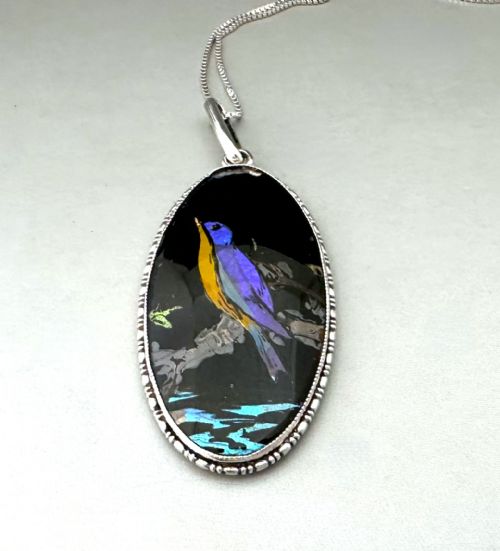 A LOVELY ART DECO SILVER BUTTERFLY WING NECKLACE PENDANT - ADDITIONAL PHOTO 4