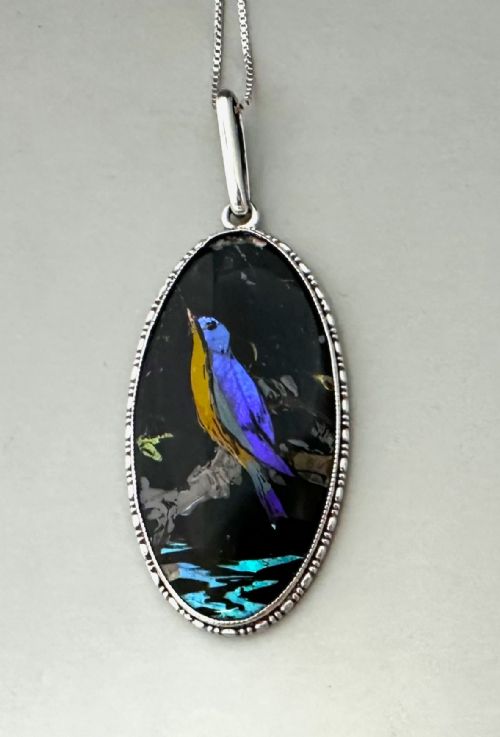 A LOVELY ART DECO SILVER BUTTERFLY WING NECKLACE PENDANT - ADDITIONAL PHOTO 1