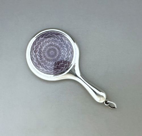 fig 1. A lovely silver & guilloche enamel handbag/ chatelaine mirror