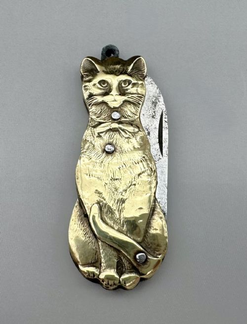 A Charming Victorian Novelty Brass Cat Penknife