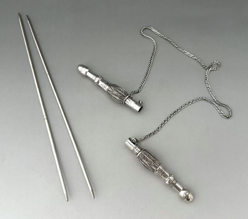 A Rare Pair of Dutch Silver Knitting Needle Guards