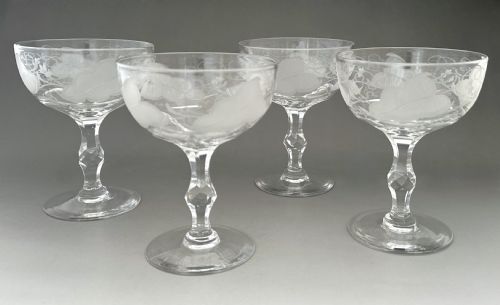 fig 1. A Gorgeous Set Of 4 Victorian cut & engraved Champagne glasses