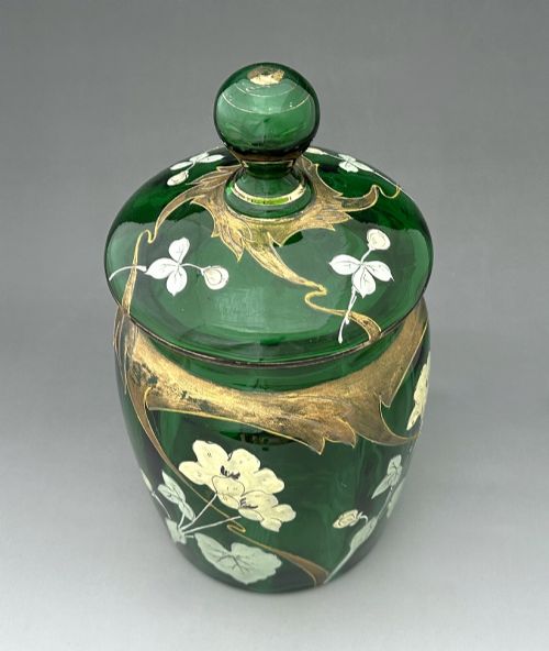 A LOVELY ENAMEL PAINTED VICTORIAN GLASS BISCUIT BARREL - ADDITIONAL PHOTO 1