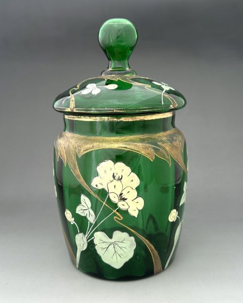 A LOVELY ENAMEL PAINTED VICTORIAN GLASS BISCUIT BARREL - ADDITIONAL PHOTO 2