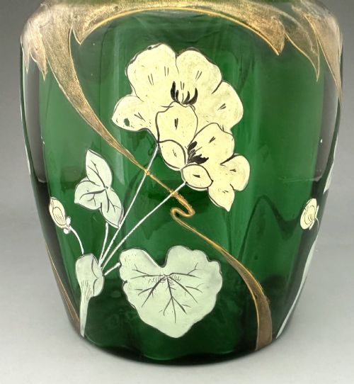 A LOVELY ENAMEL PAINTED VICTORIAN GLASS BISCUIT BARREL - ADDITIONAL PHOTO 3