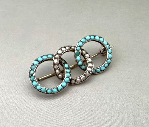 A Delightful Silver Gilt Turquoise & Pearl Brooch