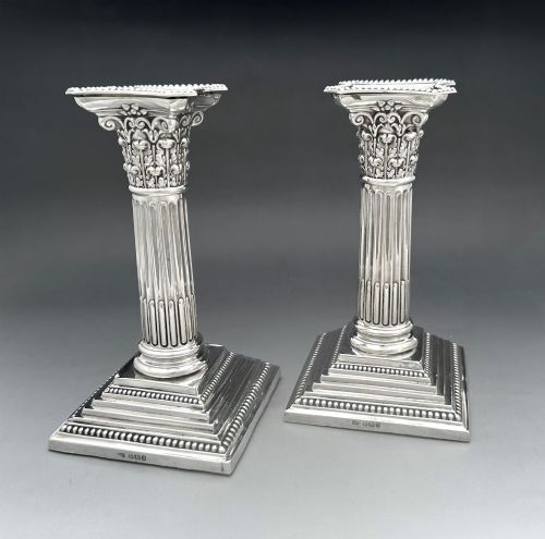 a wonderful pair of victorian silver corinthian column candlesticks - CATEGORY: ANTIQUE SILVER - DATED VICTORIAN