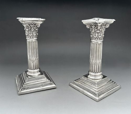 A WONDERFUL PAIR OF VICTORIAN SILVER CORINTHIAN COLUMN CANDLESTICKS - ADDITIONAL PHOTO 1