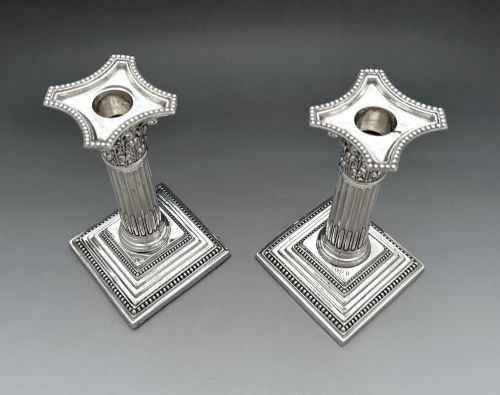 A WONDERFUL PAIR OF VICTORIAN SILVER CORINTHIAN COLUMN CANDLESTICKS - ADDITIONAL PHOTO 2
