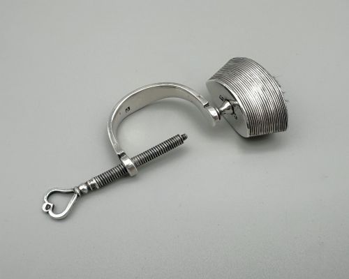 fig 1. A rare 19th Century Dutch silver sewing clamp with pin cushion