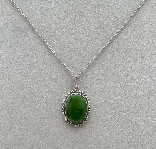 A Charming Art Deco Silver & Jade Pendant