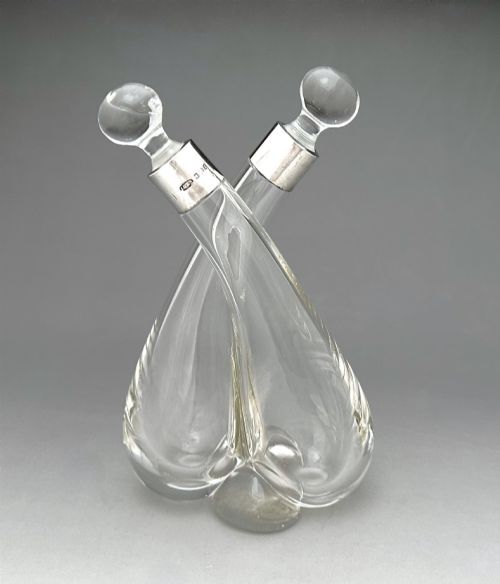 A George V Silver Mounted Oil & Vinegar Duo