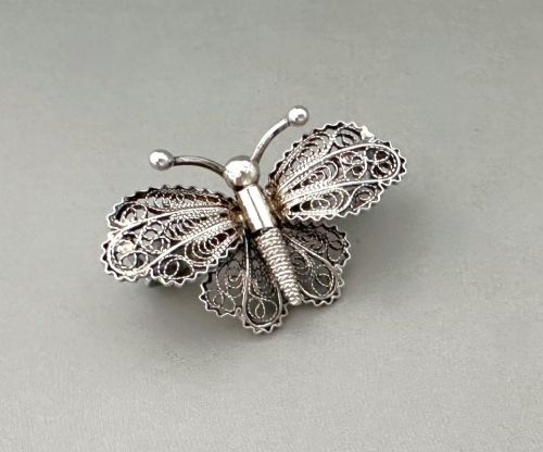 A Gorgeous Silver Filigree Butterfly Brooch