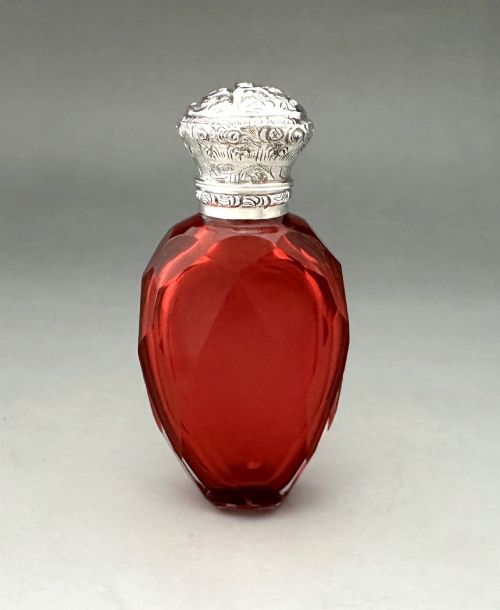 A Delightful Victorian Silver & Ruby Glass Scent Bottle.