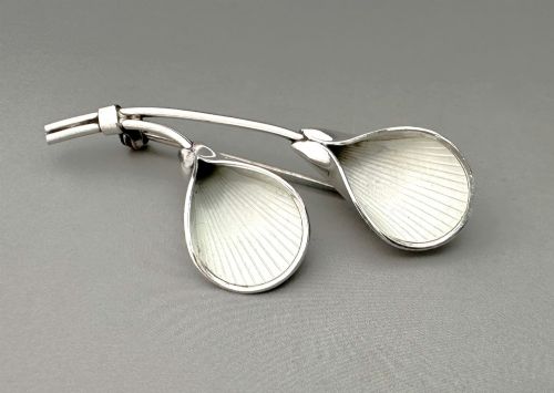 A Gorgeous Norwegian Silver & Guilloche Enamel Floral Brooch