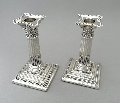 A Wonderful Pair of Victorian Silver Corinthian Column Candlesticks