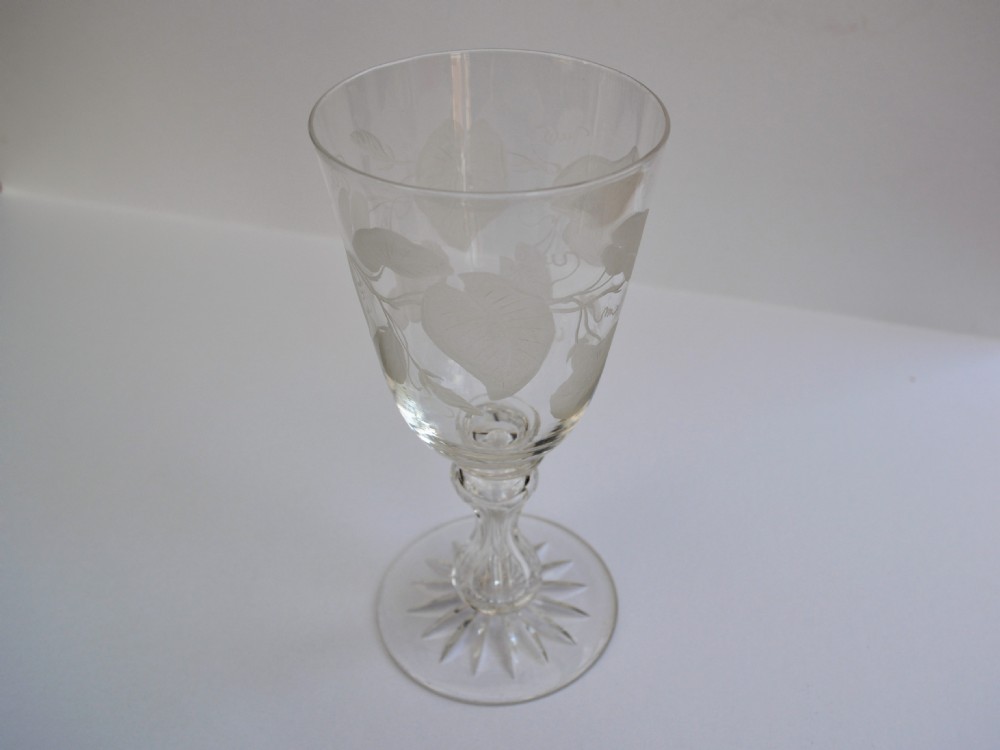 An Unusual etched Victorian wine goblet.