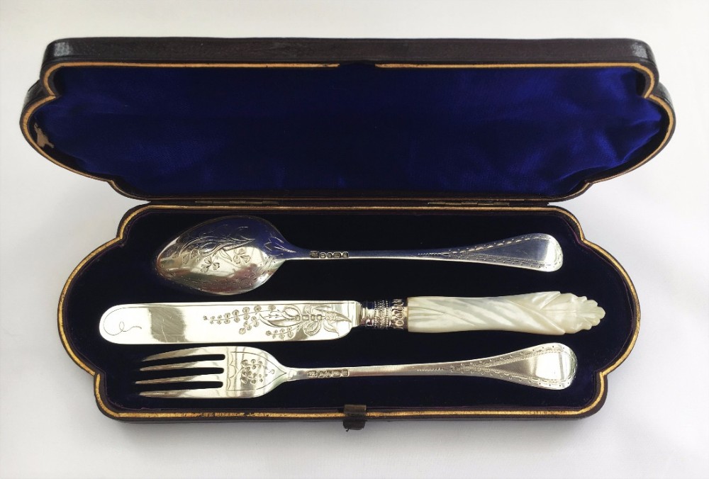 A lovely victorian boxed silver Christening set.