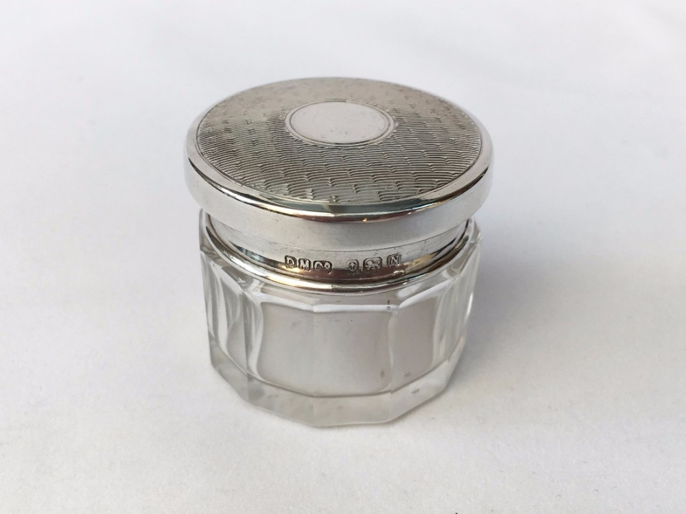 A stylish art deco silver mounted rouge pot