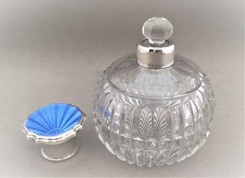 A fabulous silver and GUILLOCHE ENAMEL scent bottle. View IV