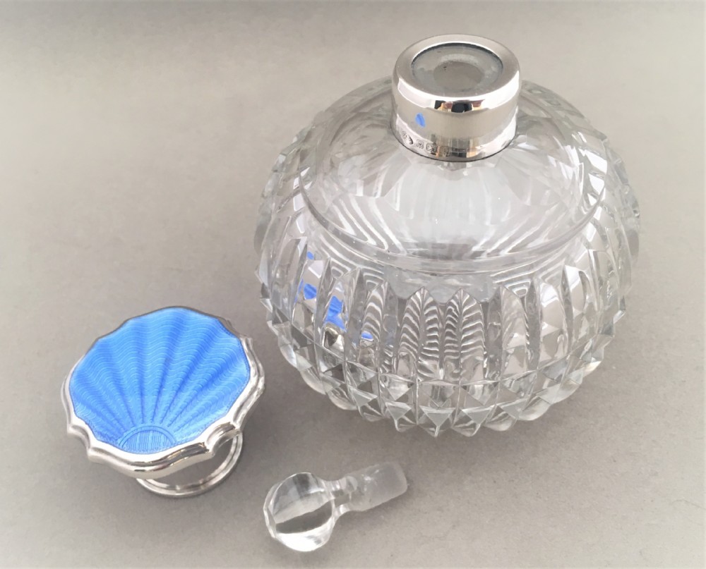 A fabulous silver and GUILLOCHE ENAMEL scent bottle. View VI