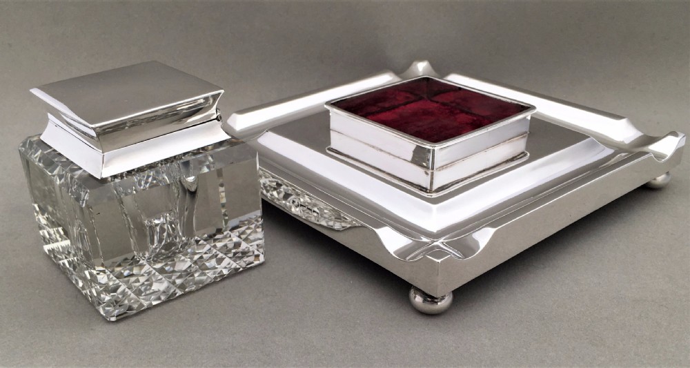 A Stunning Edwardian silver inkwell & Stand by Goldsmiths & Silversmiths. View VI