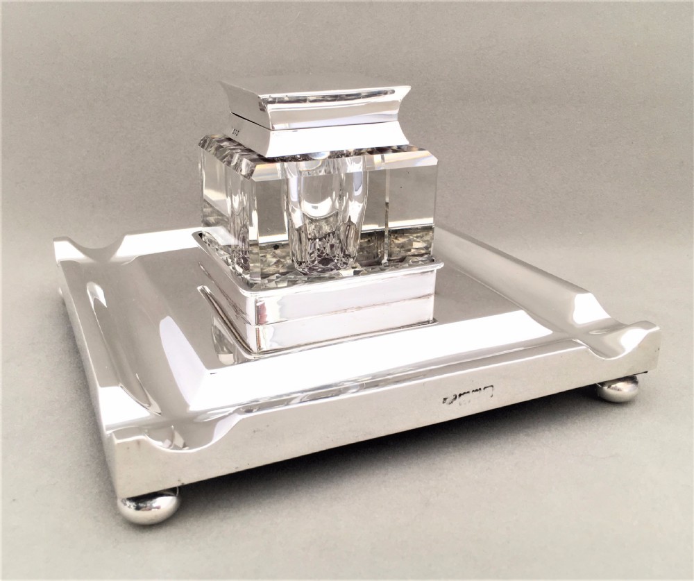A Stunning Edwardian silver inkwell & Stand by Goldsmiths & Silversmiths. View XIV