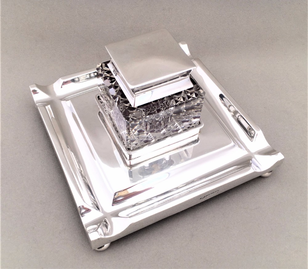 A Stunning Edwardian silver inkwell & Stand by Goldsmiths & Silversmiths. View XV