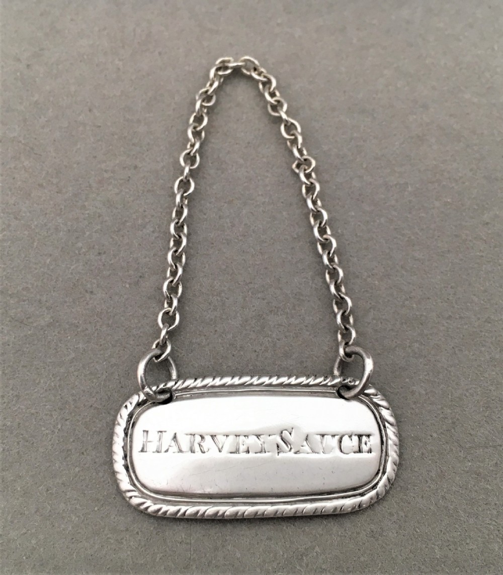 A rare George III Silver 'Harvey Sauce' condiment Label