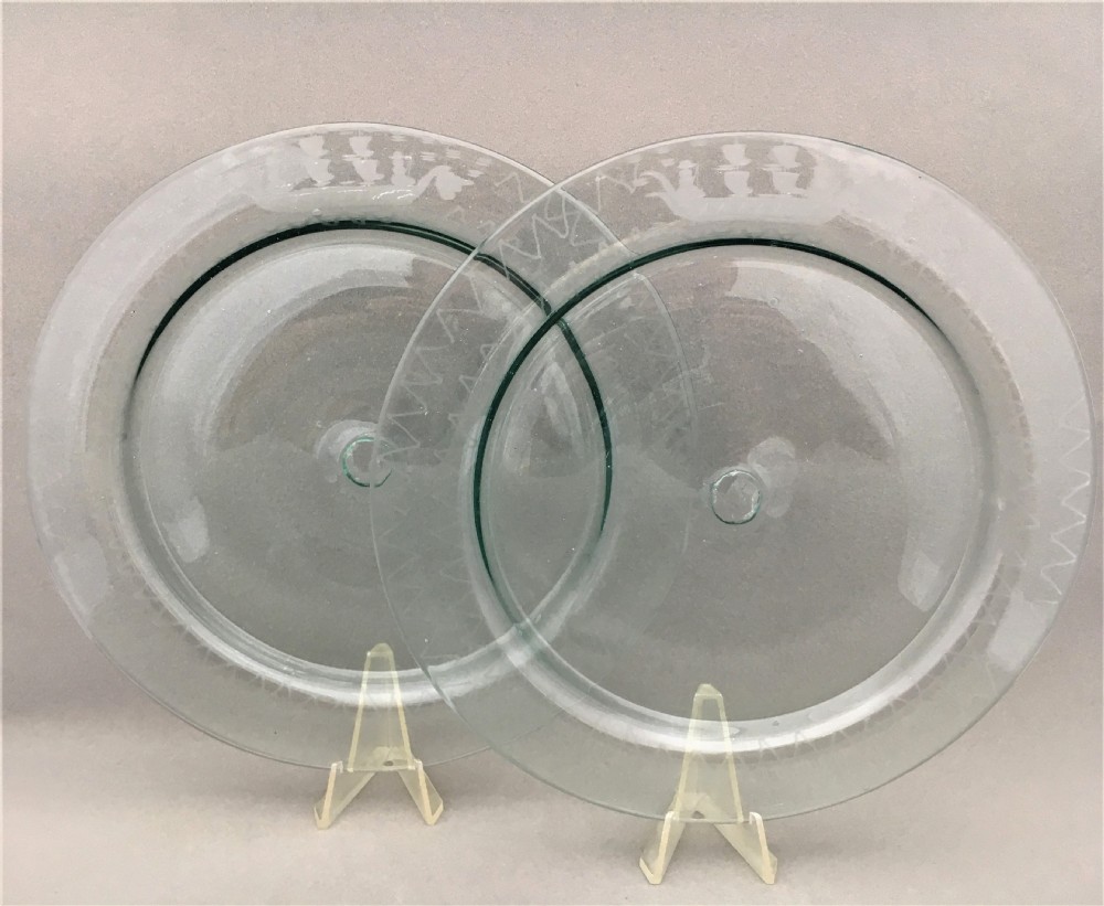 A pair of Victorian Etched Glass plates