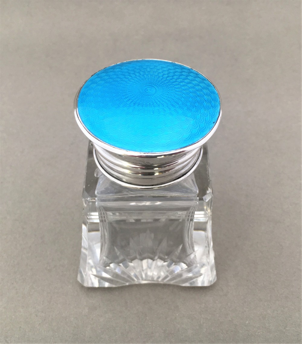 A FABULOUS SILVER AND GUILLOCHE ENAMEL SCENT BOTTLE