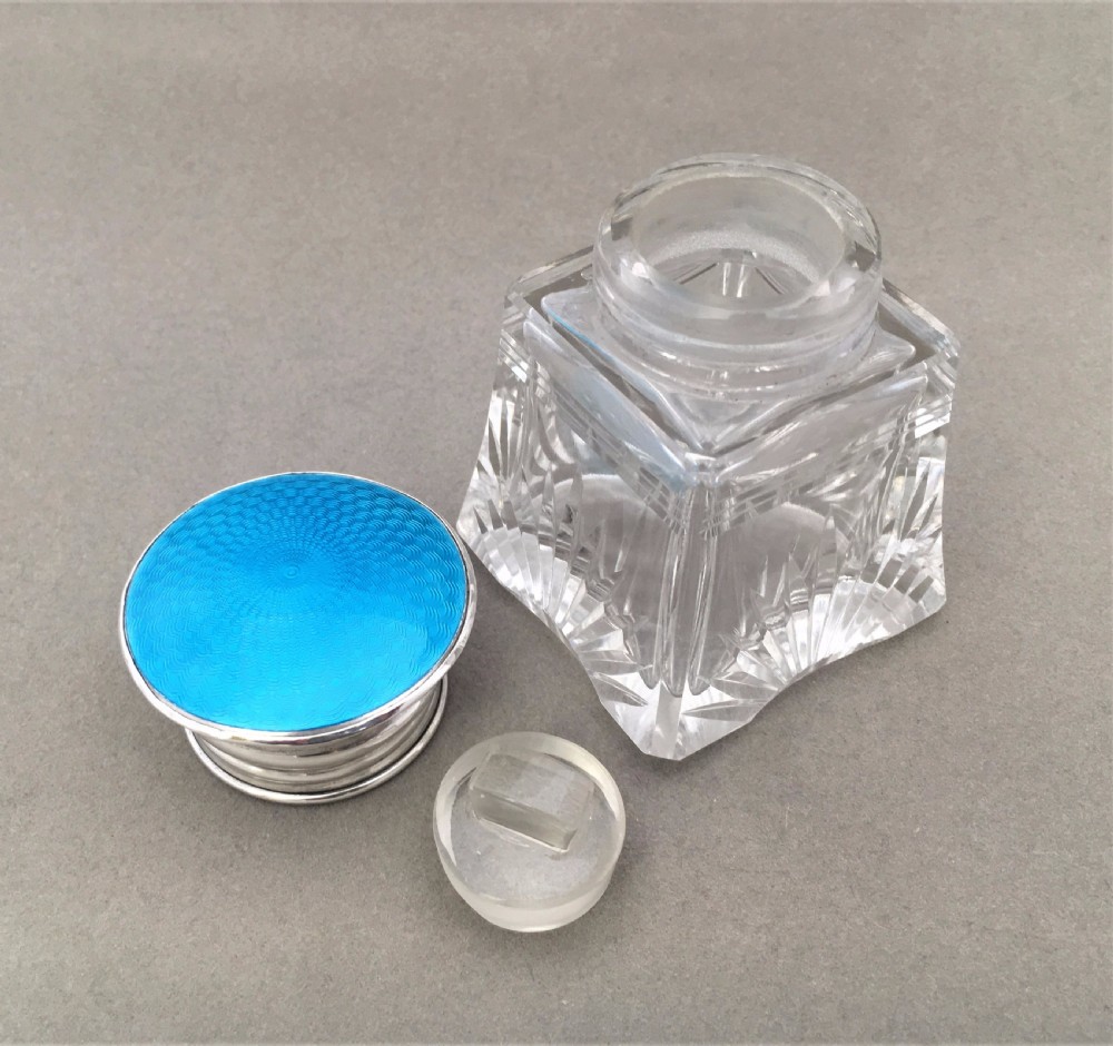 A FABULOUS SILVER AND GUILLOCHE ENAMEL SCENT BOTTLE View IV