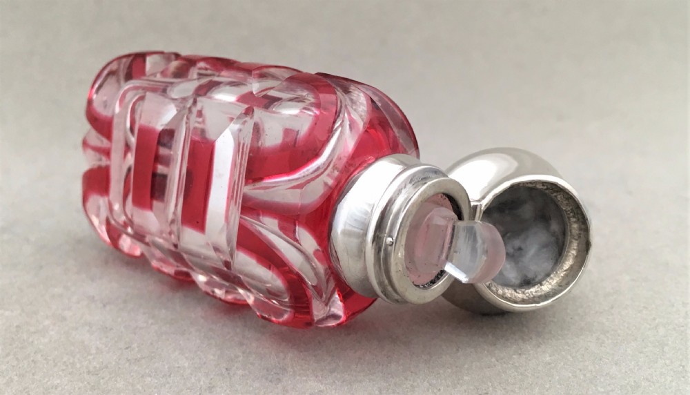 A Victorian silver mounted cranberry scent bottle View V