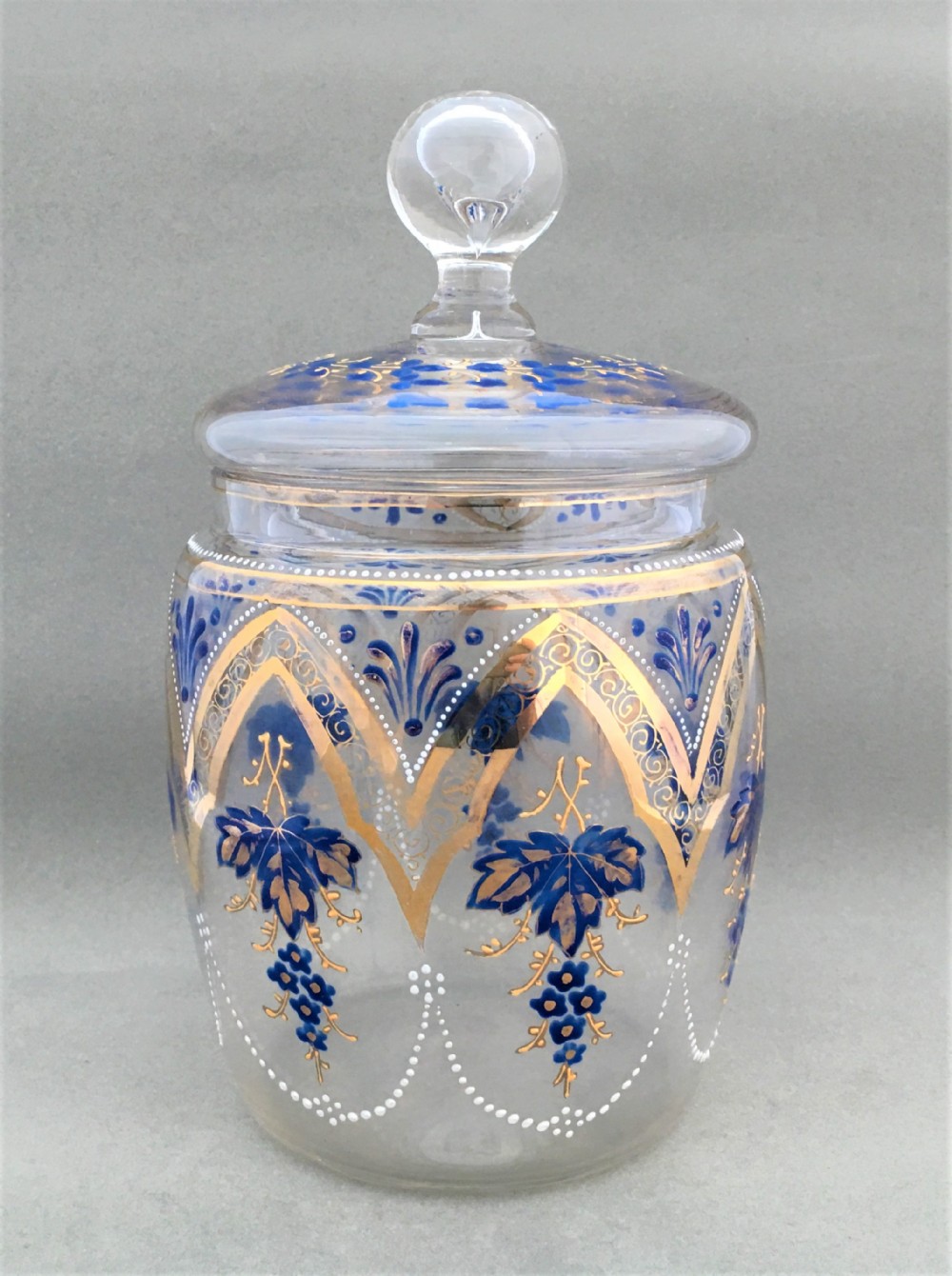 A wonderful Victorian glass biscuit barrel
