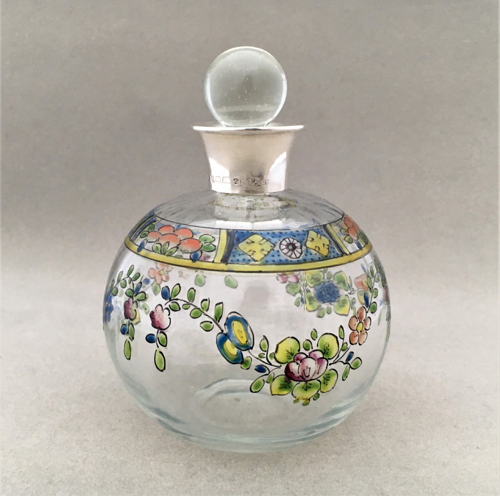 A gorgeous silver mounted & enamel painted scent bottle View III